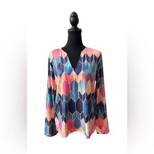 Exclusive V-Neck Geometric Women's Tunic Blouse